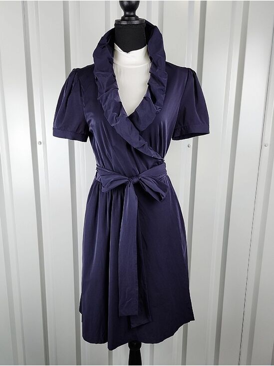 Diane Von Furstenberg Dresses & Skirts - Diane Von Furstenberg Womens Bethania Navy Ruffle Collar Wrap Mini Dress Size 8